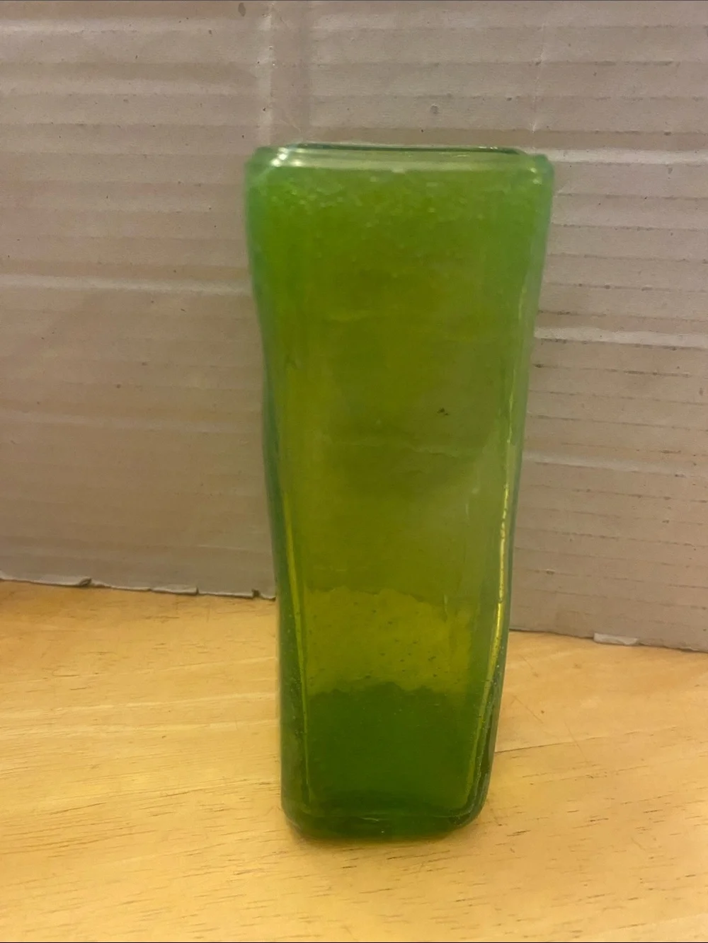 Green art Glass square bubble Vase about 2x6x2